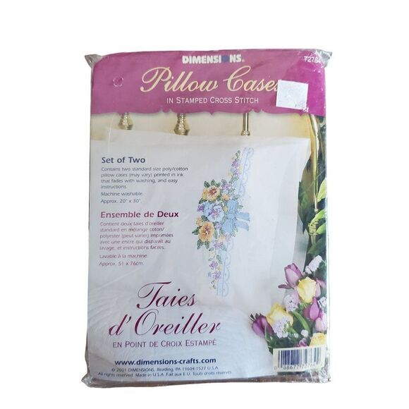 NEW Dimensions Pillow Cases Cross Stitch Kit Pansy Flowers Floral Cottagecore - Picture 1 of 3